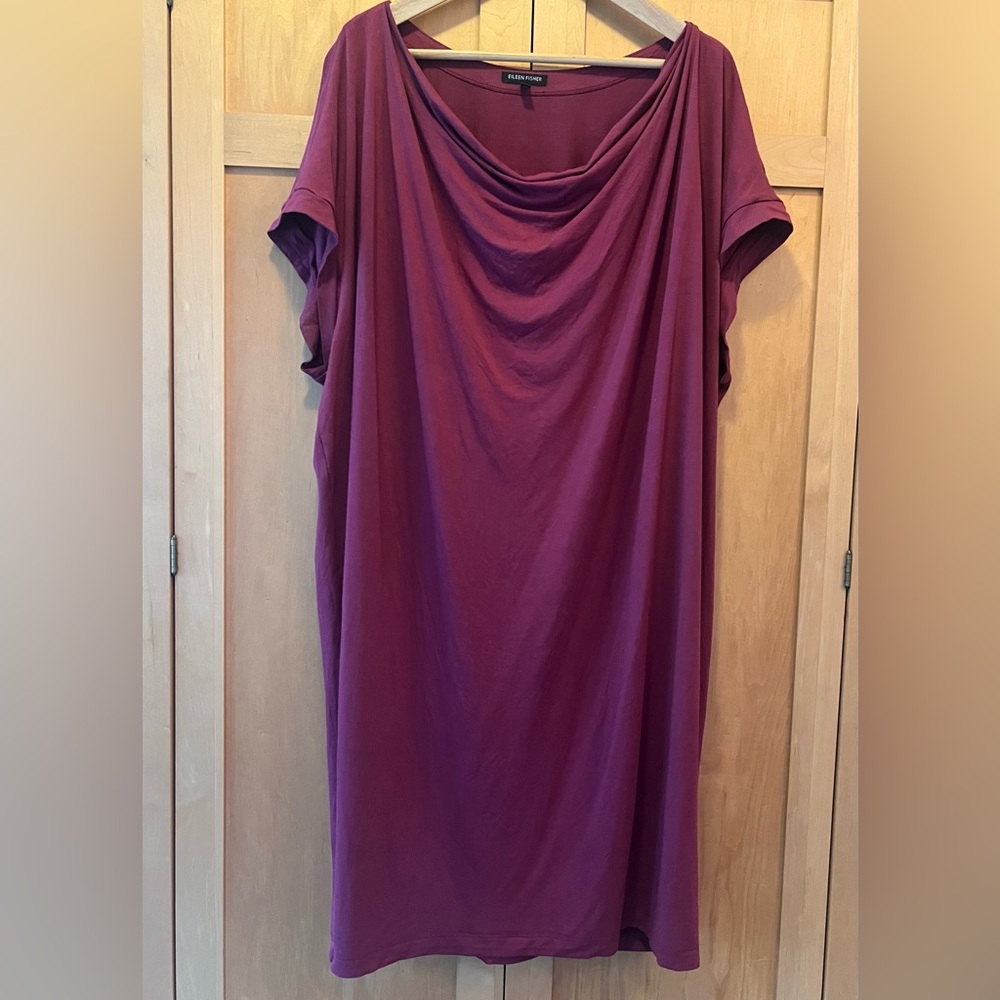 Eileen Fisher Plum Jersey Knit Cocoon Dress XL